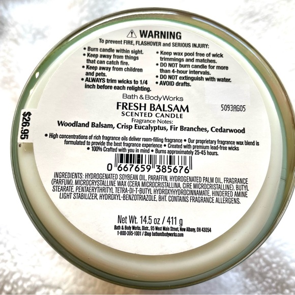 NWT Bath & Body Works 3-Wick Scented Candle – Fresh Balsam 🌲❄️ - Picture 9 of 9